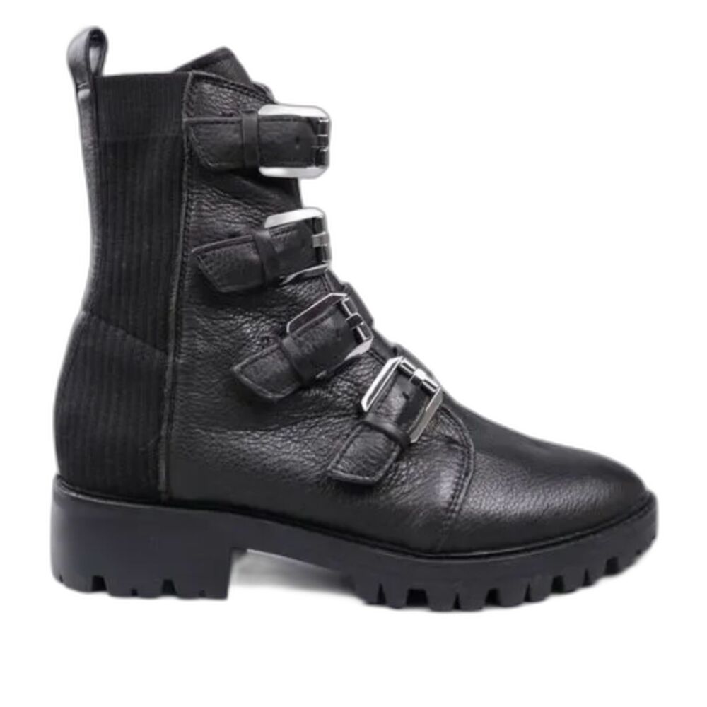 Dolce Vita Womens Combat Buckle Boots Gaven Lug Black Leather Round‎ Toe Size 8